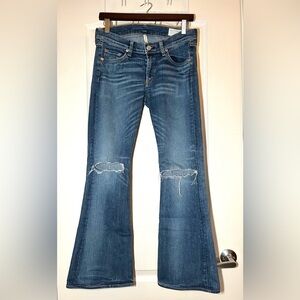 Rag & Bone 10” Crop Flare Jeans Distressed Ripped Knees Y2K Streetwear Size 28